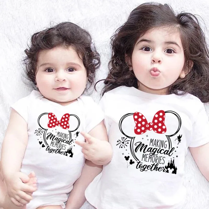 2024 Disney Trip Mickey Minnie Mouse Family Matching Shirts Cotton Dad Mom Bro Sis Kids T Shirt Baby Rompers Matching Clothes 5
