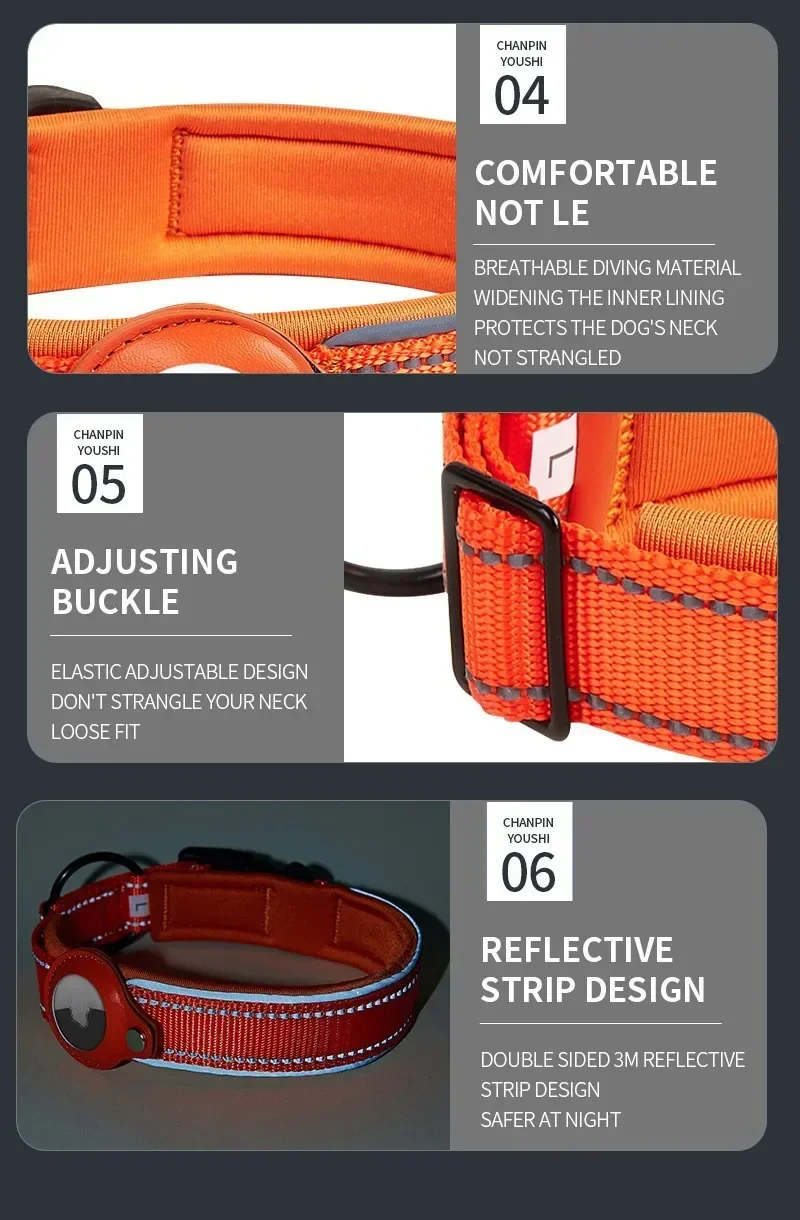 AirTag Dog Collar with Holder Case – Reflective Padded Adjustable Pet Collar for Small, Medium & Large Dogs