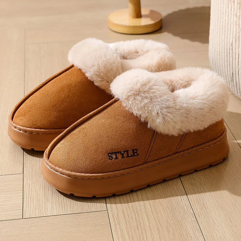 Fluffy Slippers For Women Men House Winter Plush Lined Thick Sole Non-slip Snow Boots Warm Indoor House Fuzzy Cotton Shoes