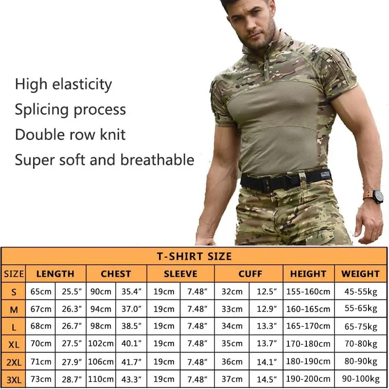 Outdoor Men Combat Shirts Airsoft Tactical T Shirt Short Sleeve Camo Cotton Tee Shirts Paintball Hunting Clothing 2