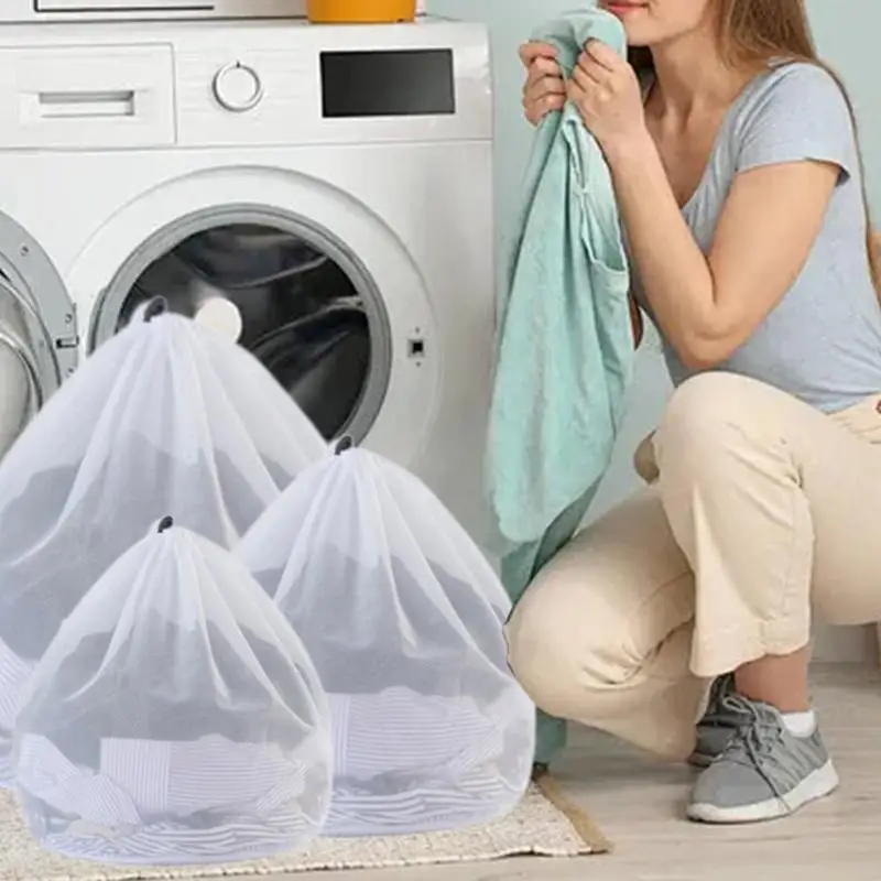 Laundry Bag Drawstring Strap Mesh Wash Bags Washable Laundry Delicates Bag Dirty Clothes Net Bags For Home Dorm Apartment laundry bag