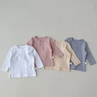 Baby Boy Girl Spring O-neck Solid BottomT- Shirt Children Solid Casual Long Sleeves Pullover Kids Cotton Top Clothes Infant Tees 4