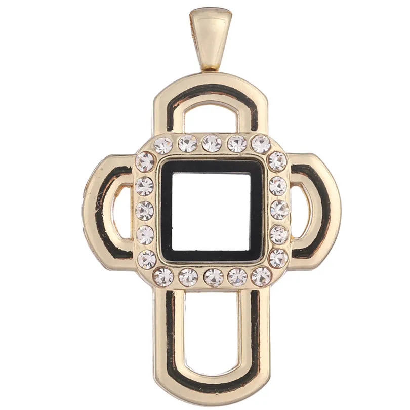 10PCS Cross Center Square Drill With Smooth Corners Floating Locket Alloy Pendant Charm Jewelry Making Necklace Keychain