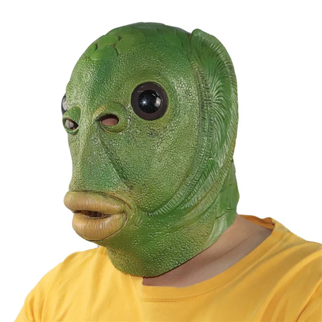 Adult Funny Ugly Green Fish Mask Latex Cosplay Party Halloween Alien Headwear Party Horror Spoof Supplies - Image 2