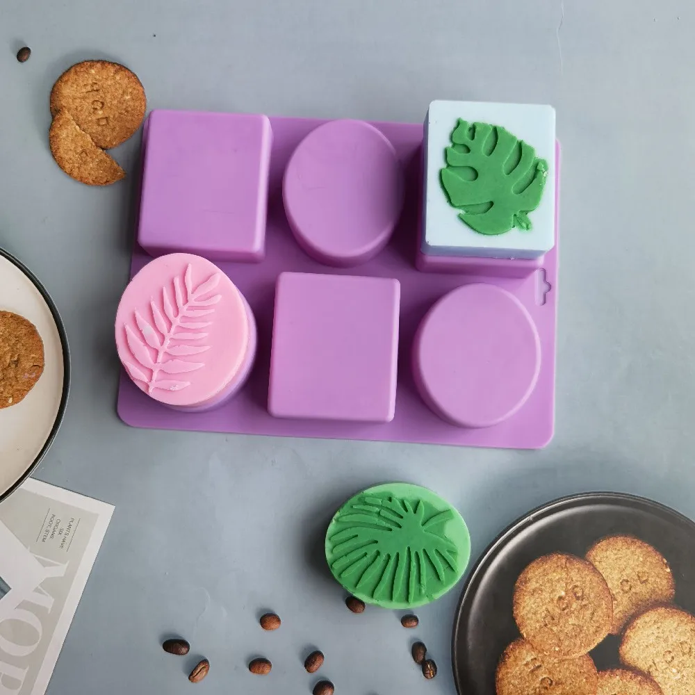 6 Cavity Oval Square Soap Mold Silicone Handmade Craft Soap Making Various Plant Leaves Bathing Tools