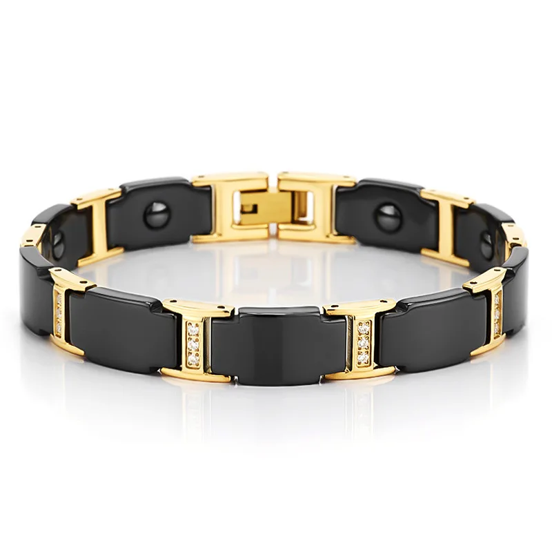 

Men's Ceramic Stainless Steel Inlaid Zircon Magnet Radiation-proof Boys Black Ceramic Stainless Steel Bracelet