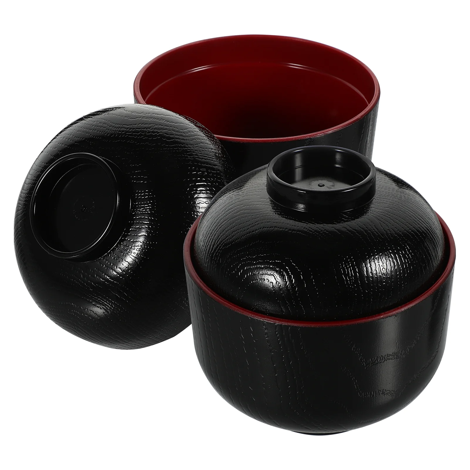 2 PC Soup Bowl with Lid Pasta Food Containers Lids Japanese Style Cover Small Black