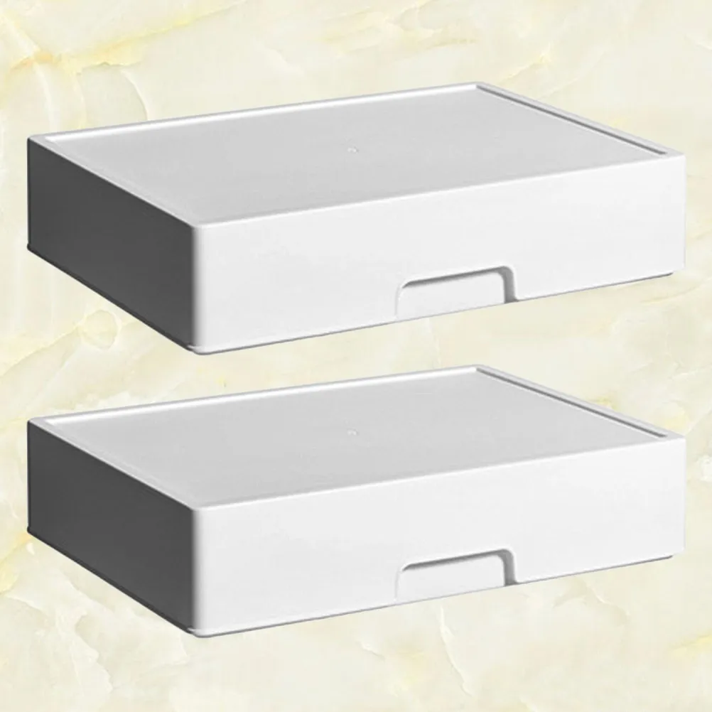 2Pcs 플라스틱 서랍 보관 상자 주최자 라벨이 붙은 다기능 서랍 보관 용기 홈 오피스 키 문구 용품