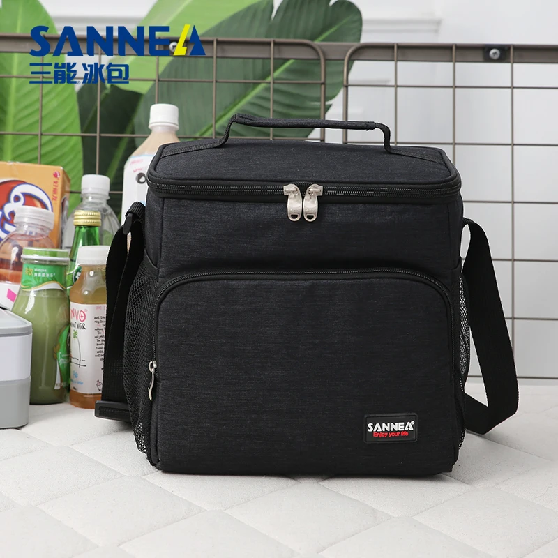 SANNE 9L Polyester Waterproof Portable Cooler Food Solid Color With Pocket Family Insulated Thermal Lunch Bag sanne 25l large capacity waterproof woven bag composite insulation aluminum film lunch bag thermal picnic essential cooler bag