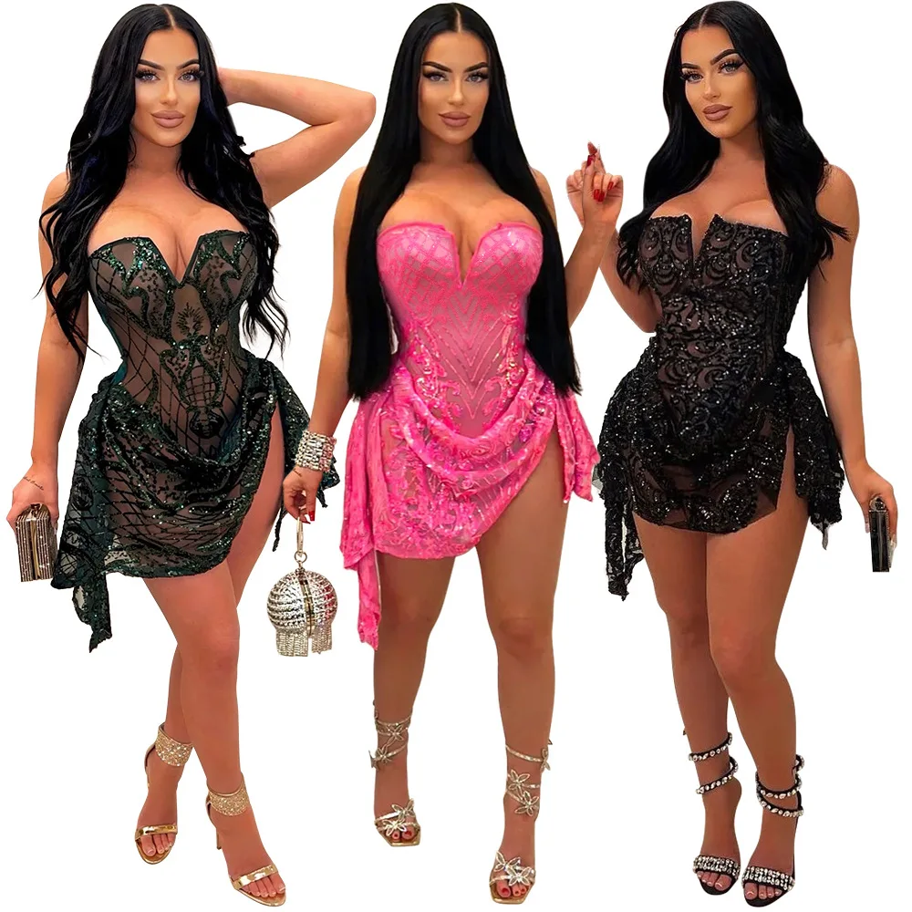 

Women Beach Cover Ups Pareo Summer Dress Outlet Swim Up For And Swimsuit Sexy Costumes Tunic V Neck Strapless Transparent Sequin