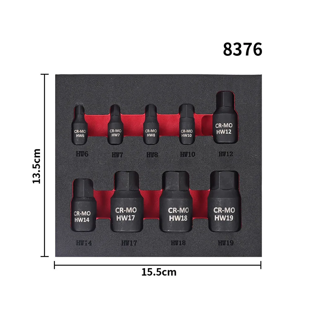 

9Pcs Hex Socket Bit Set Screwdriver Bit 1/4 3/8 1/2Inch Drive Socket Bits H6 -H19 Socket Wrenches Tools Workshop Equipment