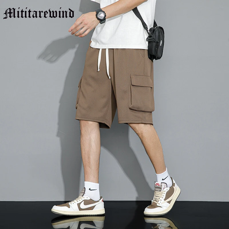 

American Style High Street Cargo Knee Length Pants For Men Casual Summer Loose Shorts Solid Youth Versatie Hip Hop Streetwear