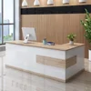 Modern L-Shaped Reception Desk with Hutch and Lockable Drawer & Cabinet, Office Wooden Computer Front Desk, Retail Counter 1