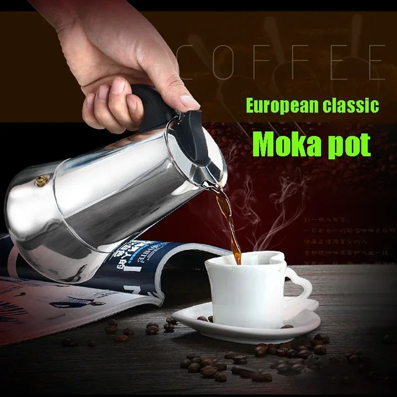 100-600ml Espresso Coffee Maker Stainless Steel Italian Coffee Machine for 2-12 Cups Mocha Latte Stovetop Filter Kettle Moka Pot espresso coffee maker coffee maker coffee pot espresso maker