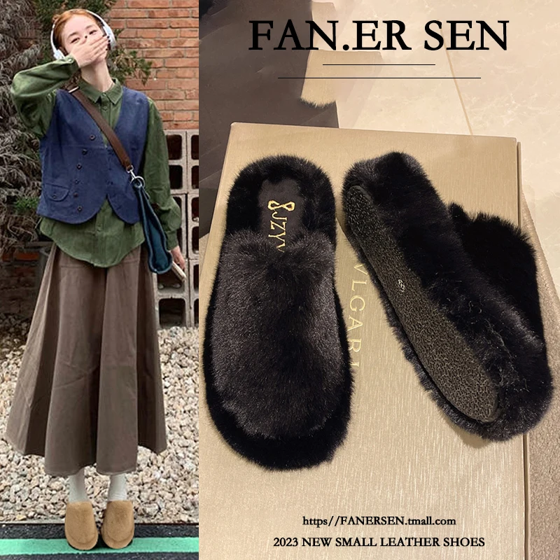 

Женские домашние тапочки на плоской подошве, женские меховые шлепанцы на платформе, искусственная кожа, резина, искусственная кожа, римская ткань