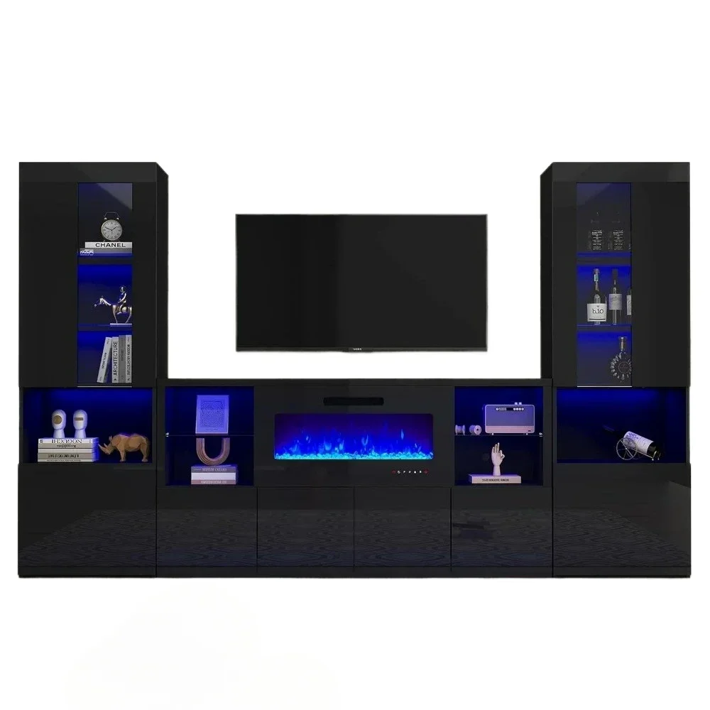 3 Piece Fireplace TV Stand + Bookcase Set, Includes 68" TV Stand with 40" Fireplace, 2 X Bookcase Storage Cabinet, TV Stand Set 6