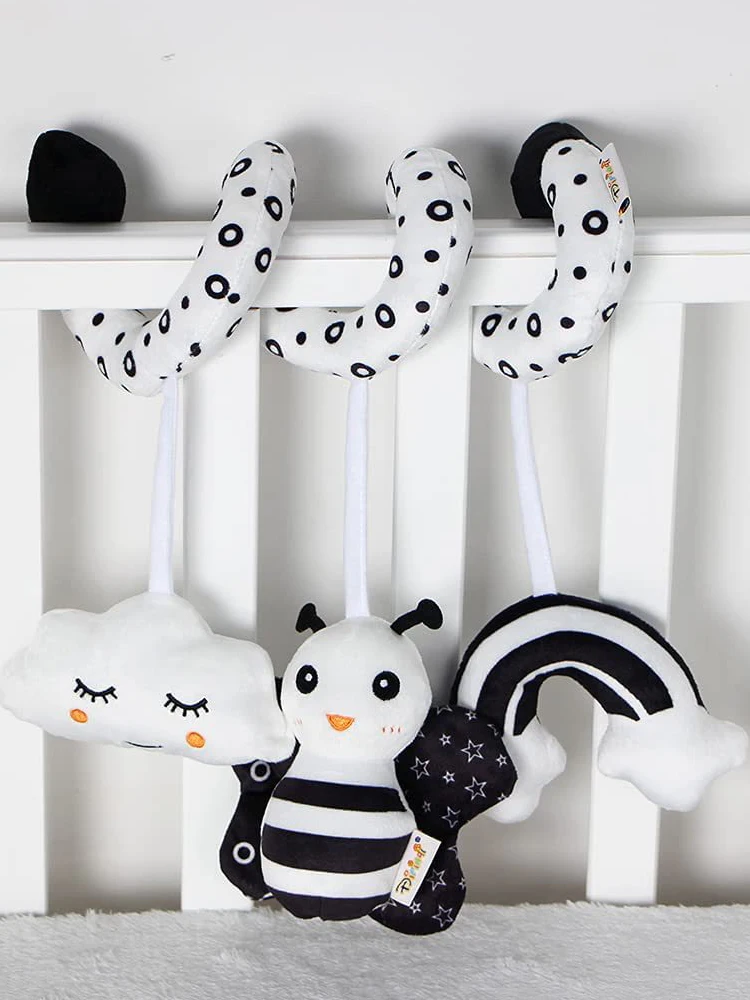

Soft Newborn Crib Toys Black and White Animal Baby Rattles Stroller Toy for 0-12 Months