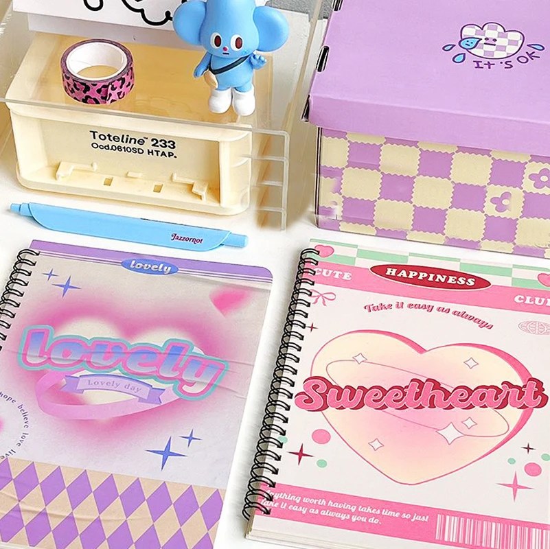 

50 sheet A5 Coil Notebook American Style Retro Pink Love Cover Notapad Lovely Cartoon Horizontal Line Students Journal Scrapbook