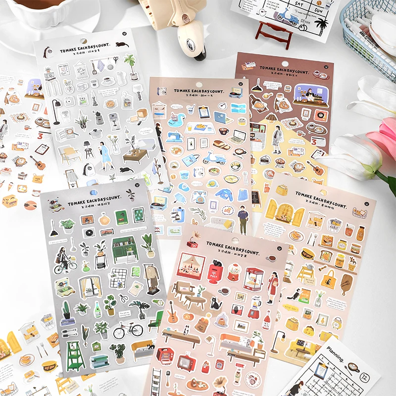 Daily Elements Theme Stickers Decorative Labels Aesthetic Sketchbook Planner Personalized Notebooks Art Scrapbooking Stationery