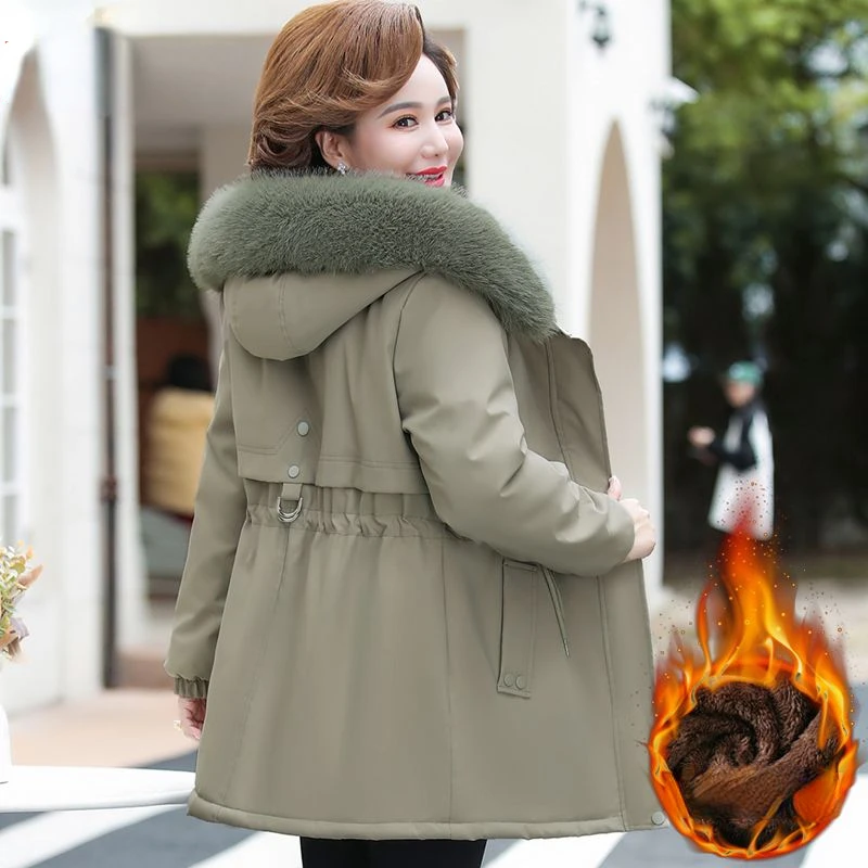 

Women Colorful Fur Collar Long Winter Jacket Hooded Down Cotton Coat Thick Warm Jacket Cotton Padded Wadded Parkas XL-5XL W40
