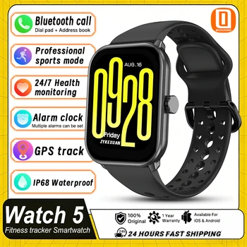 Nuovo Smartwatch Sportivo 5 per Uomo e Donna, Schermo AMOLED da 2,01", Fitness Tracker, Cardiofrequenzimetro, ECG, Impermeabile, GPS, Chiamate