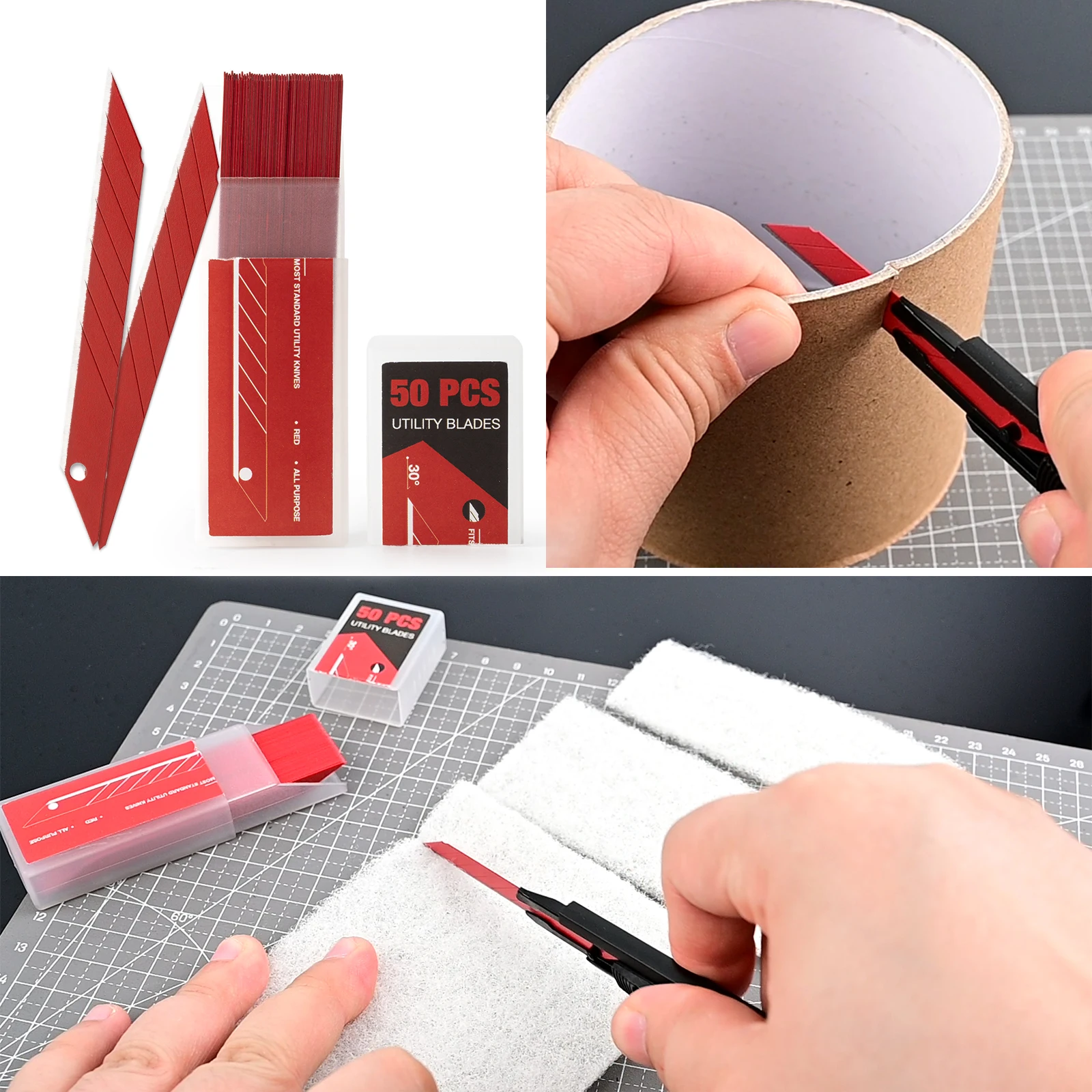FOSHIO 30 Degree Red/Blue Anti-Rust Coated Utility Cutter Blade Refill 9mm Snap Off Cutting Knife Replacement Carbon Steel Blade 4