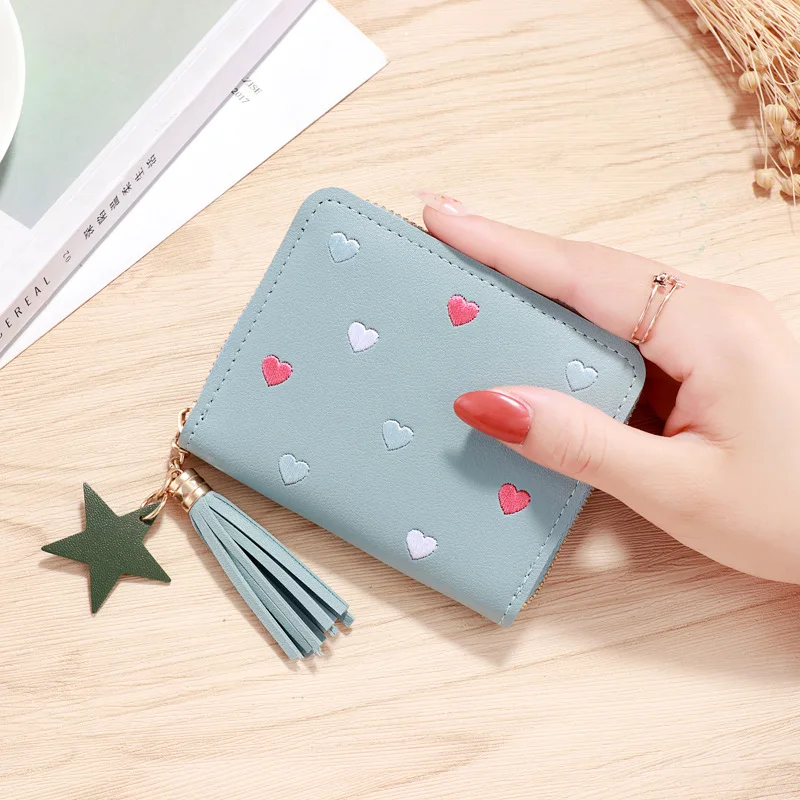 1pcs Love Tassel Women Wallet Ladies Mini Small Short Wallet Cute Girl Zipper Pu Leather Coin Purse Female Hand Purse