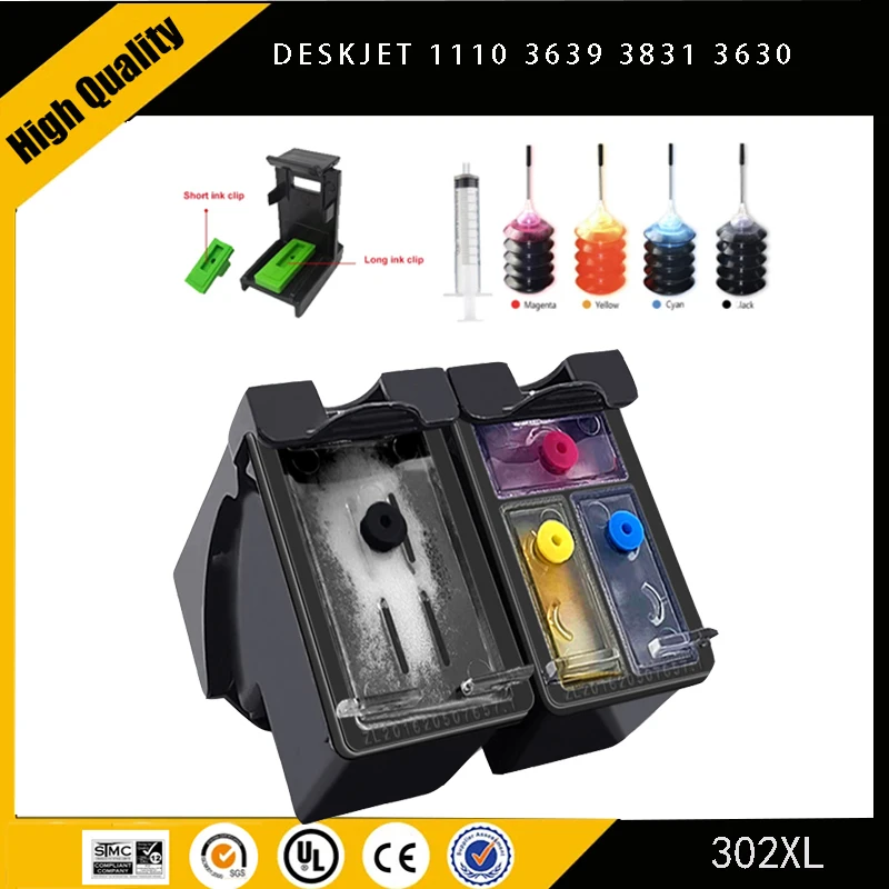 Einkshop for hp 302 Refillable Ink Cartridge for hp302 Deskjet 1110 3639 3831 3630 Envy 4650 4525 4527 European Printer