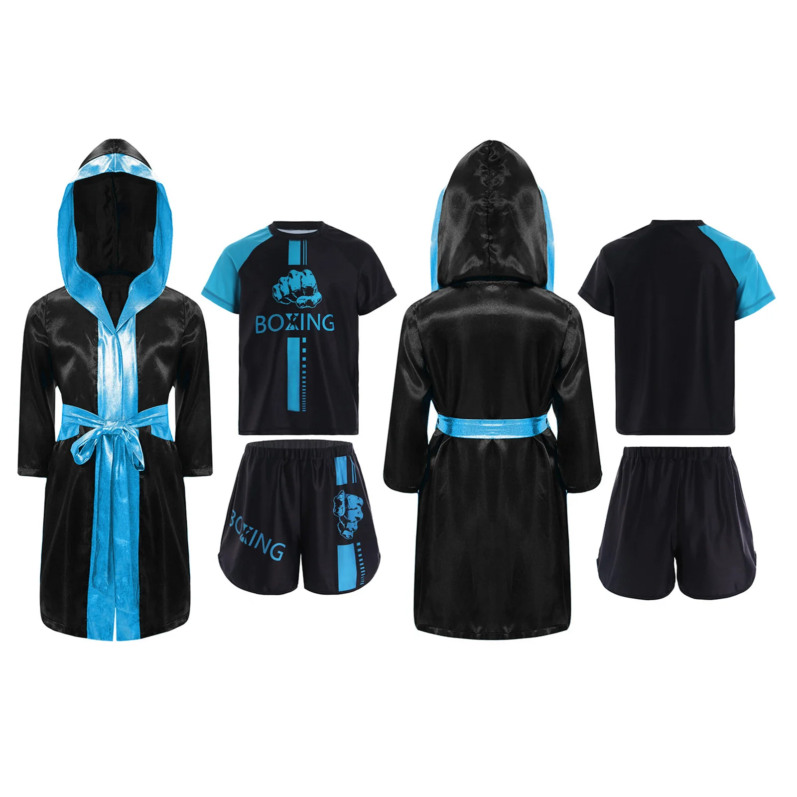키즈 소년 무에타이 복장 어린이 Bjj 복싱 후드 망토 벨트 가운 그래플링 의상 훈련 복서 킥복싱 복장