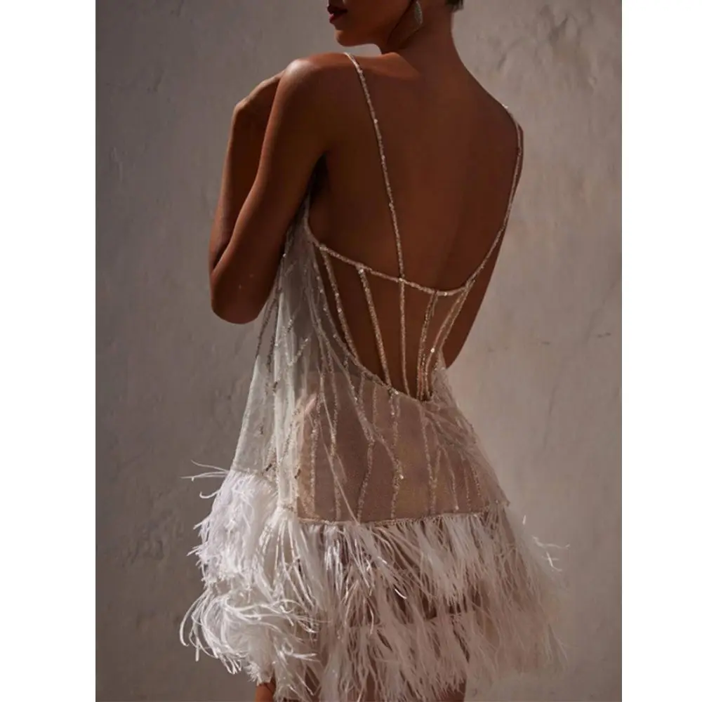 Tassel Mesh Sequin Dress Suspender Mini Party Dress Women Elegant Perspective Beach Dress Sleeveless Spaghetti Straps Sexy Dress