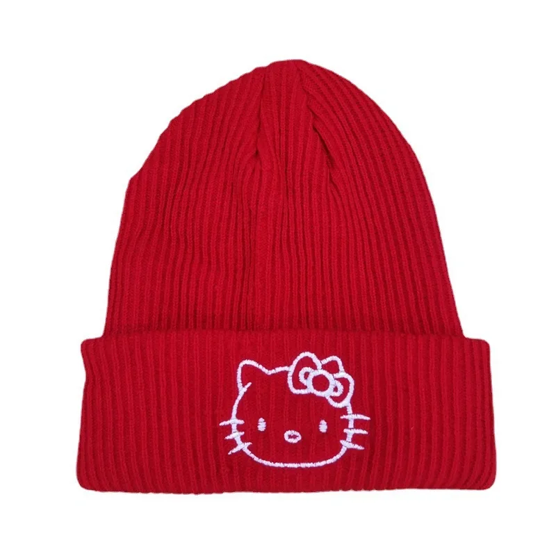 Hello Kitty Knitted Hat Women Winter Beanie Embroidery Plush Hat