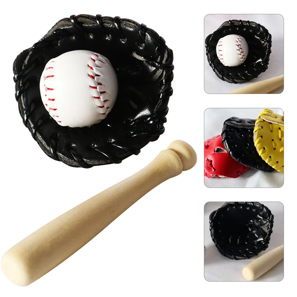 

1 Set of Miniatures Sports Mini Baseball Bat Glove Ball Kit Mini House Miniature Ornaments