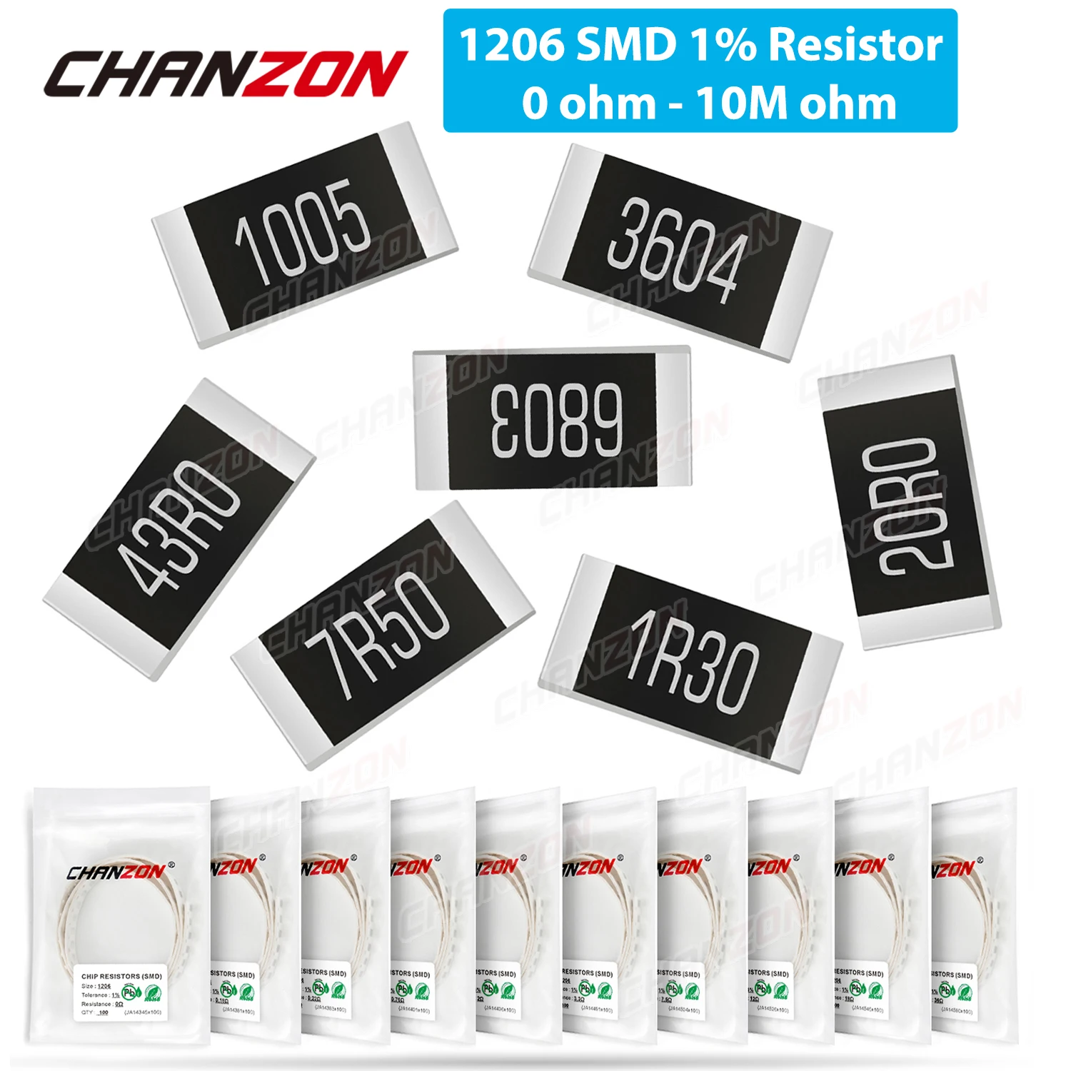 aliexpress.com - 100Pcs SMD 1206 Resistors 0ohm – 10M Ohm 1/4W 1% High Precision Film Chip Fixed Resistance 0.01 0.22 4R7 100 220 330 1K 10K 300K