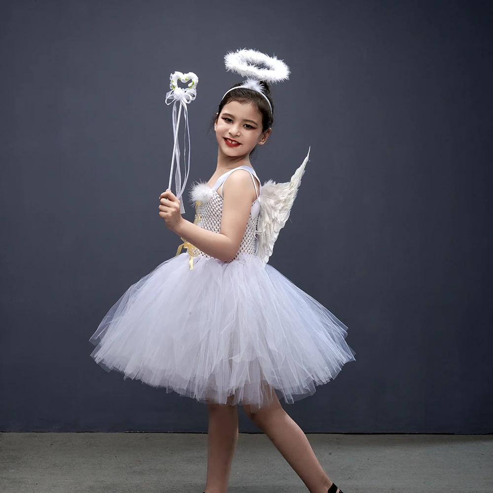 Costume Tutu angelo bianco per ragazze vestito Cosplay fata con ali bambini  Pixie Halloween abiti fantasia vestiti per feste di compleanno per bambini