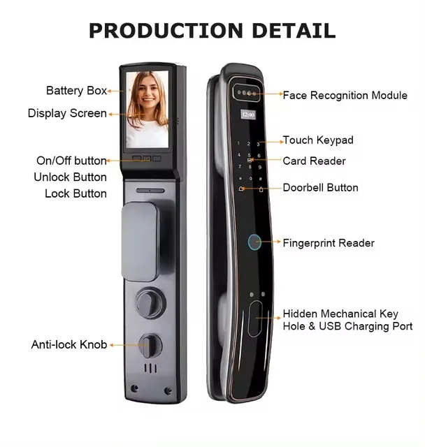 Glomarket Security Fully Automatic Visual Intercom Smart Lock 3d Face Recognition Biometric Fingerprint  Cerradura Inteligente 4