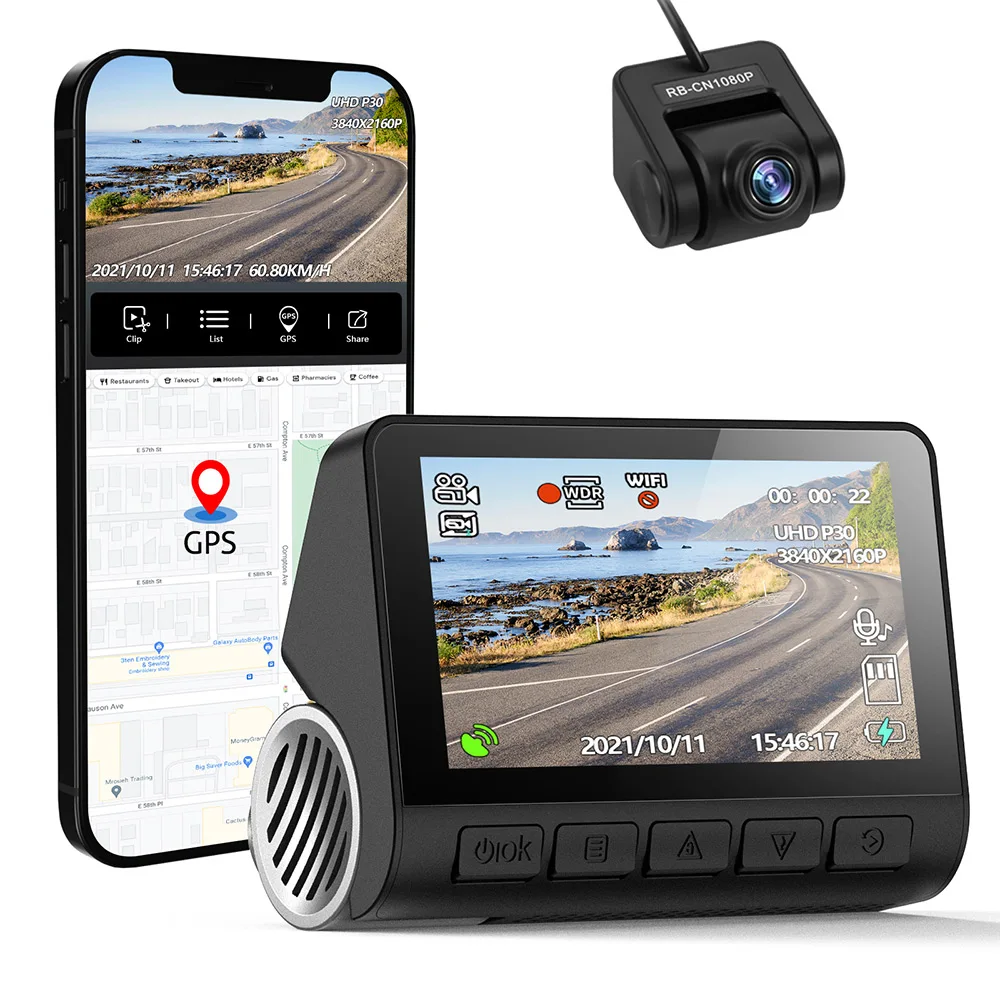 Dash Cam 4k Gps Gps Adas Car Dvr Hd Uhd 2160p Support Rear Or Interior Cam Recorder Car Camera