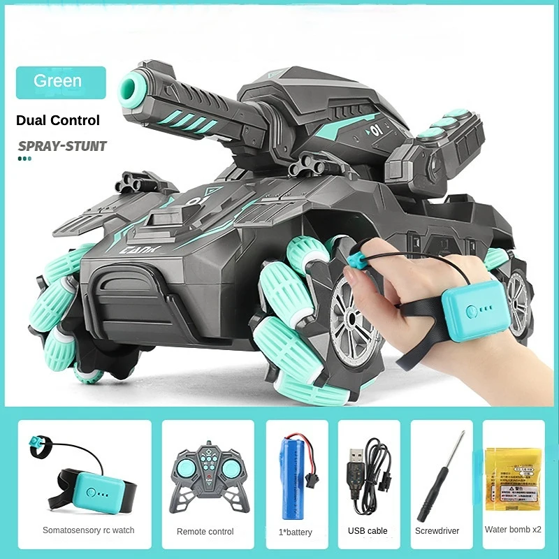 JIKEFUN 1/16 RC카 탱크 장난감, 2.4G 물폭탄 스턴트 탱크, 제스처 감지 슈팅, RC 탱크 드리프트 장갑차, 남아용 장난감