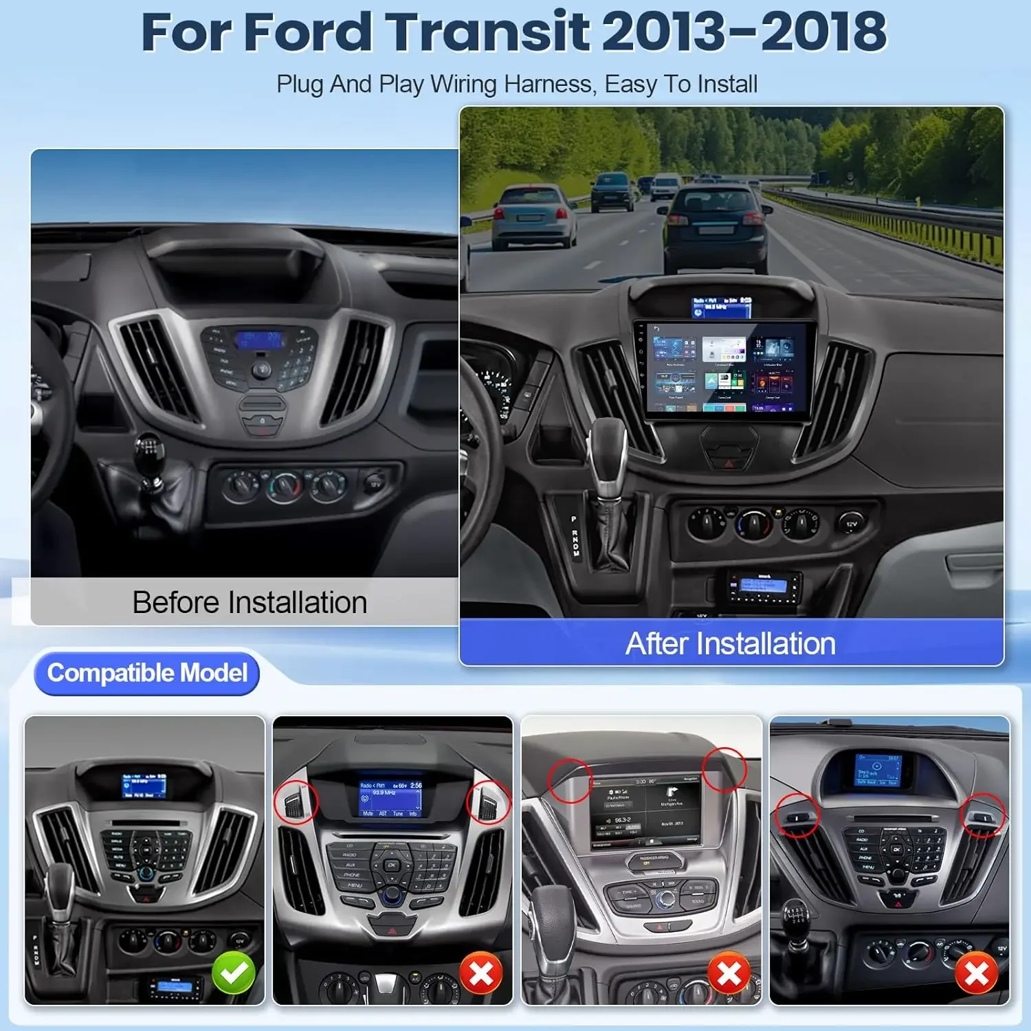 Car Stereo Radio CarPlay GPS Navigation Player Compatible For Ford Transit Custom 2013-2019 9.7Inch Android 13