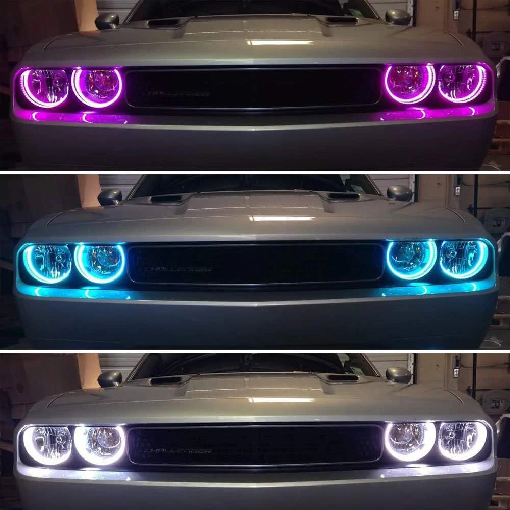 IJDM Hight 품질 RGB 멀티 컬러 LED 천사 눈 헤일로 링 키트 Dodge Challenger w/무선 원격 제어 2008-2014