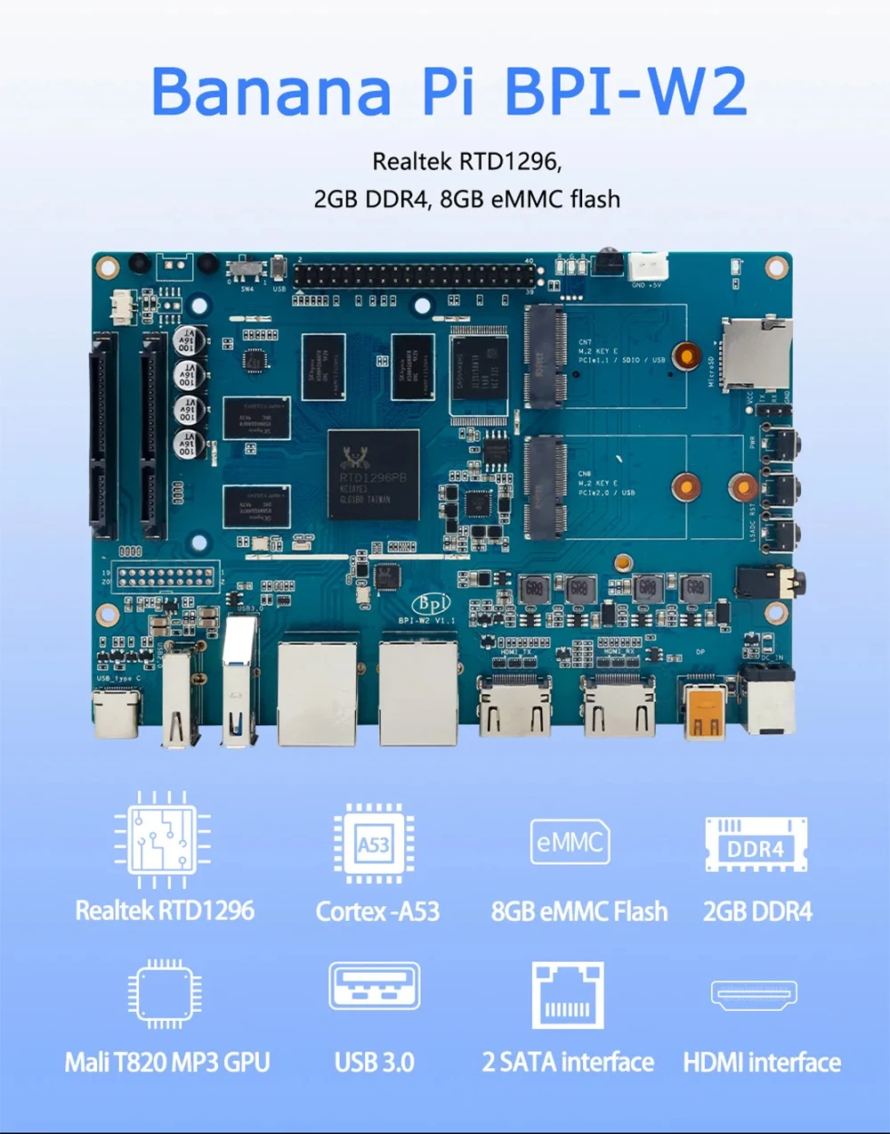 Banana Pi BPI-W2 Router Board Realtek RTD1296 Quad Core Processor Motherboard 2G