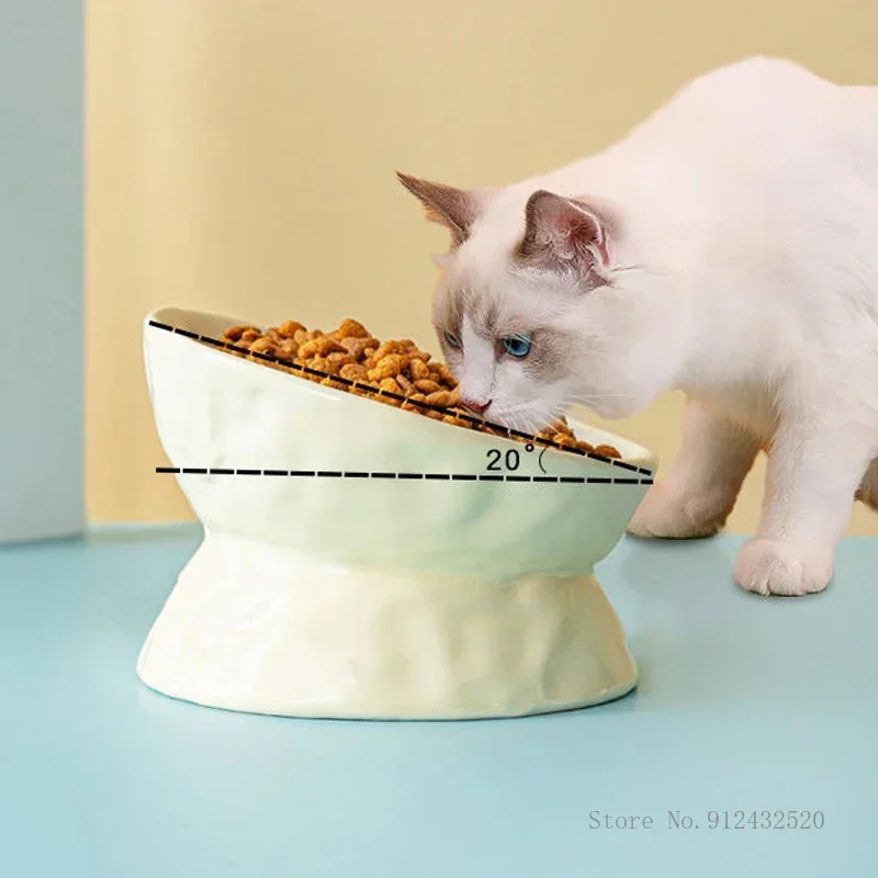 Creative 13 / 15cm Large-diameter Ceramic Dog Drinking Water Eating Neck Protection Anti Overturning High Foot Inclined Cat Bowl