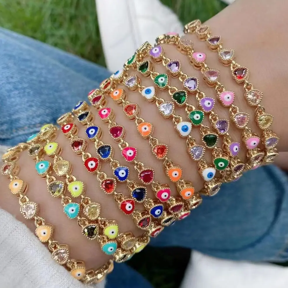 

5 шт., женские разноцветные эмалированные браслеты в форме сердца