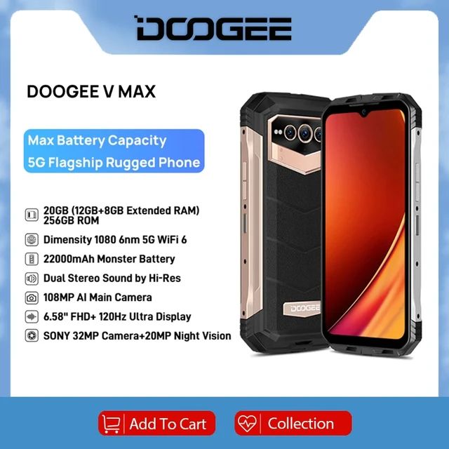 DOOGEE V Max 5G Dimensity 1080 IP68 22000mAh 108MP 120Hz 12+256GB Global  Version