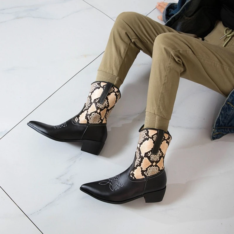 2021 Zapatos De Mujer Ankel Women Winter Embroidered Boots Platform Cowboy Boots Pointed Toe Gothic Shoes Size 34-50 33-22