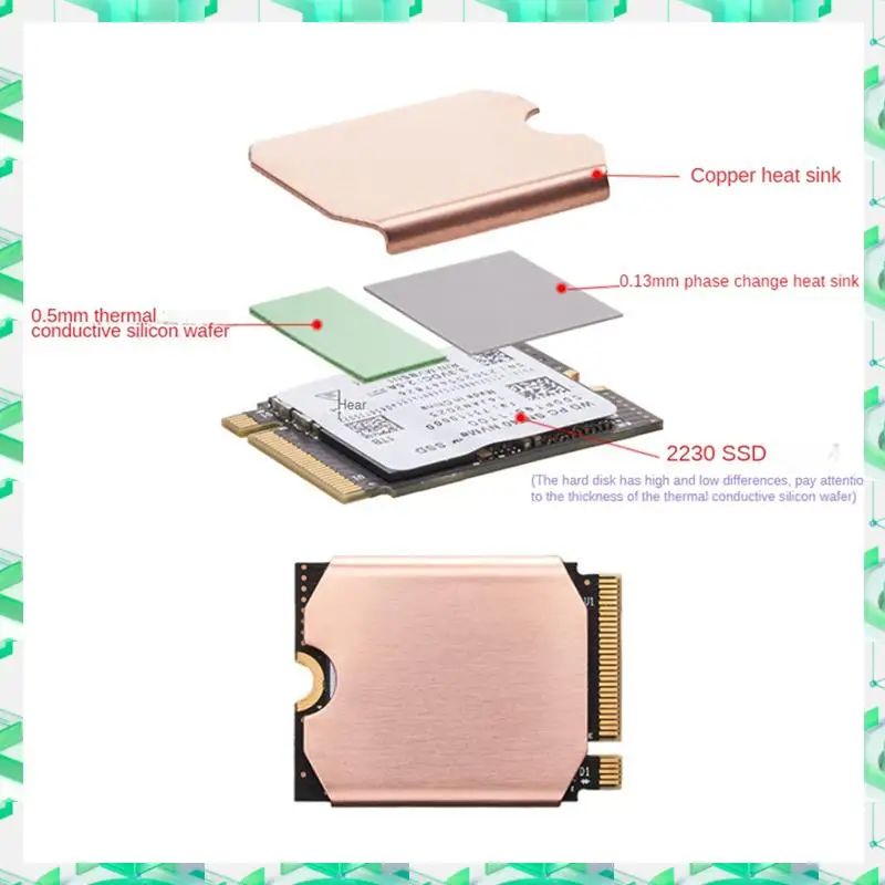 M.2 2230 SSD Heatsink M2 Nvme Solid-State Hard Disk Copper Radiator For 2230 SSD Heat Sink Game Console Thermal Pad,A Durable