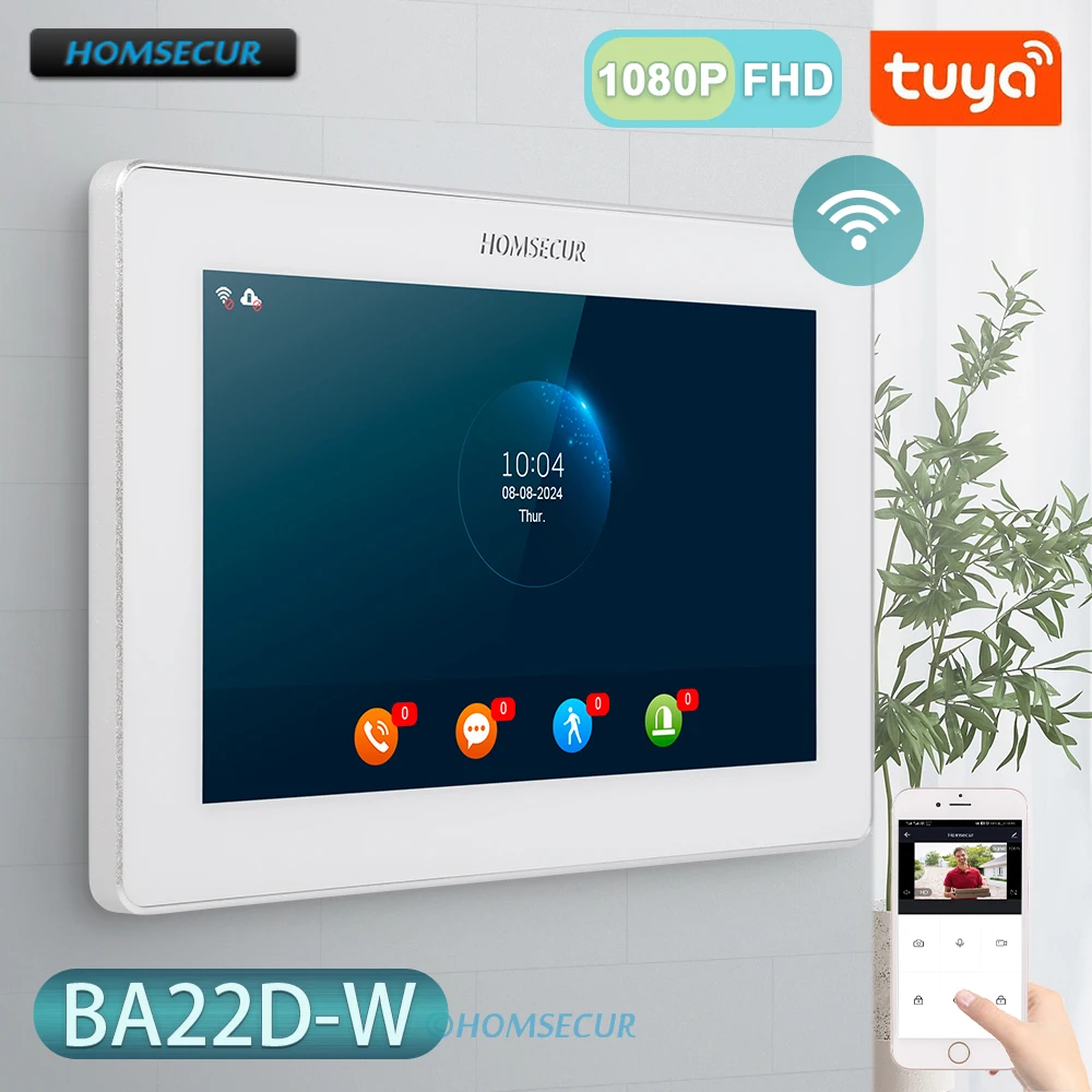 BA22D-W 4 Wire 7" Touch Screen Monitor Motion Detection For HOMSECUR Tuya Smart WIFI Video Doorphone 1080P FHD