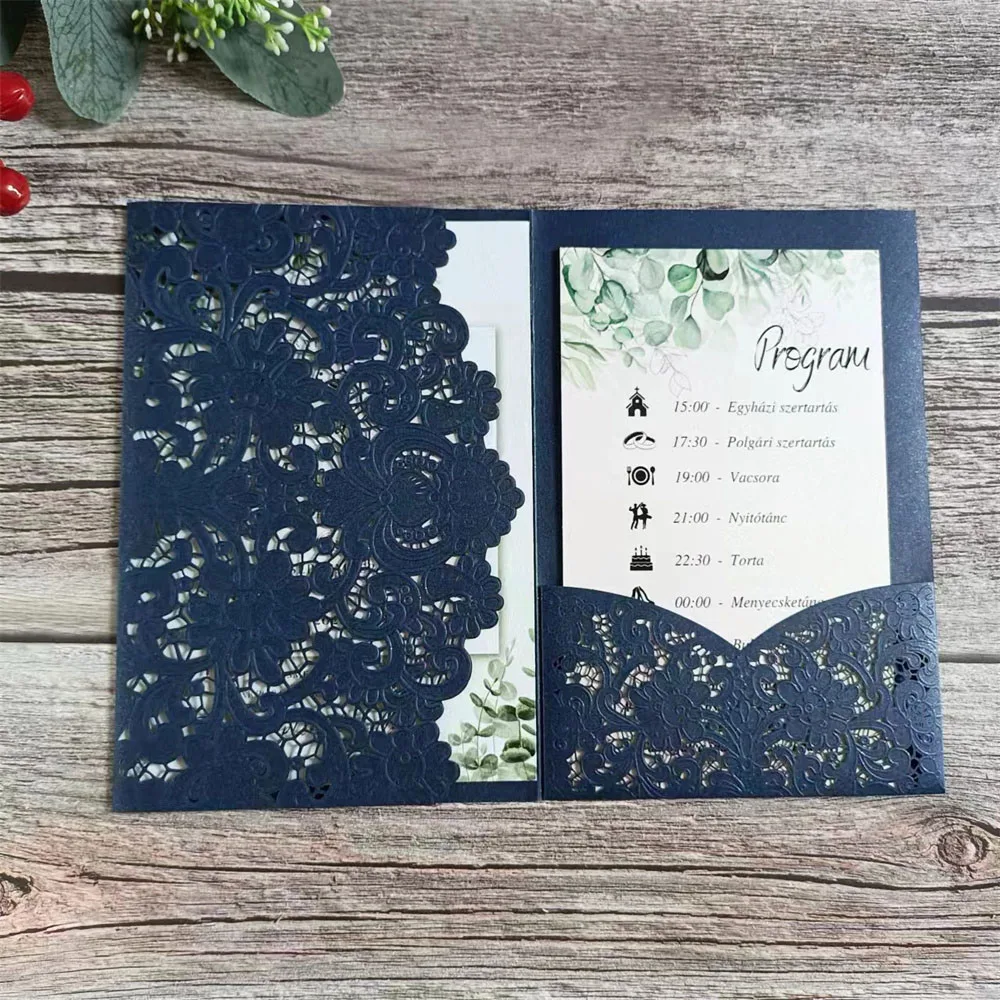 Embossing Wedding Invitation Card with Envelopes and RSVP Flower, Laser Cut  Pocket, Bridal Shower, Birthday Celebration, 50Pcs - AliExpress, image size:1000x1000