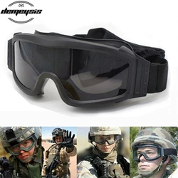 Gafas tácticas con 3 lentes, lentes militares de combate, Airsoft, Paintball, protección ocular para Cs Wargame, motocicleta, senderismo