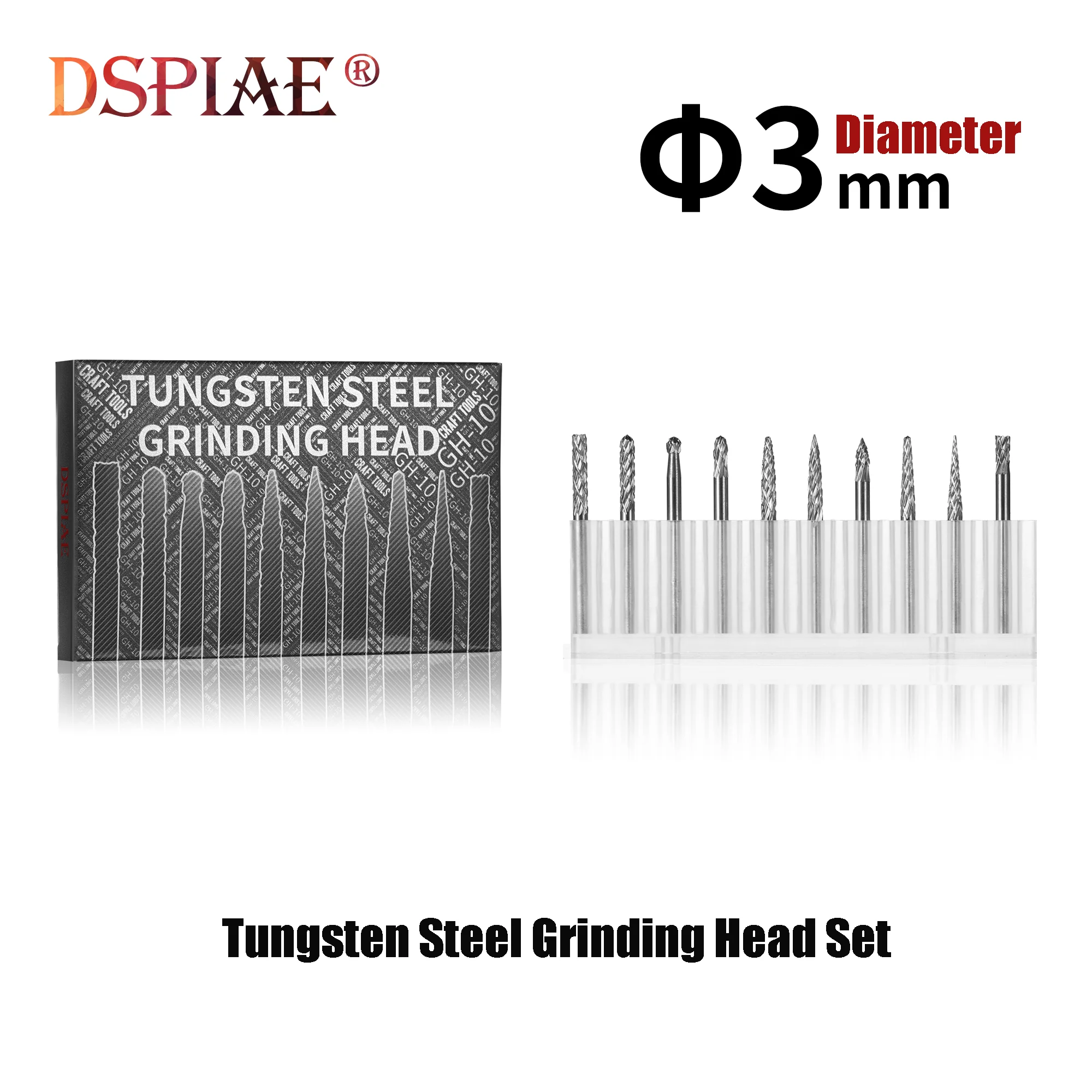 

DSPIAE GH-10 Tungsten Steel Grinding Head Set For ES-P Military Model Making Tool Assembly Retrofit Gundam Hobby DIY