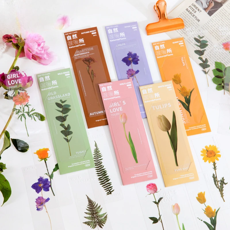 Floral Painting Bookmark Retro Flower Bookmark Bookmarks Stationery Supplies 5 Pcs/set Natural Plant Flower Leaves Series Bookmark PVC Reading Book Mark Book Page Marker Stationery Supplies Kawaii